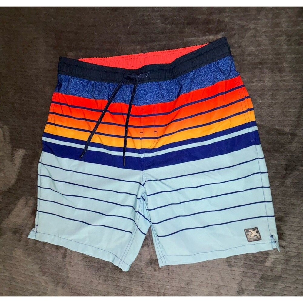 ZeroXposur Men's Striped Swim Trunks Size M Blue/Orange/Red Drawstring
